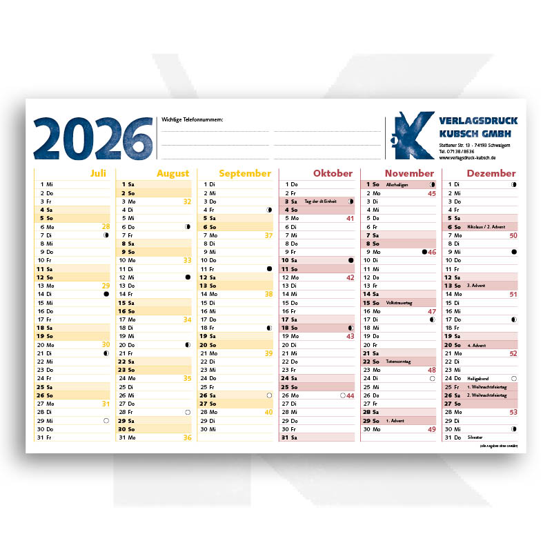 Wandkalender 2026 – DIN A4 – Bild 2