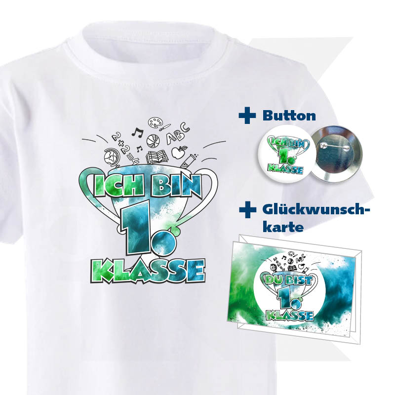 Geschenk-Set „Ich bin 1. Klasse“ blau/grün